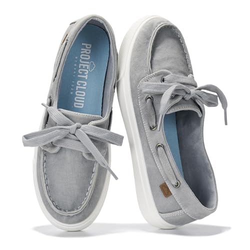 Project Cloud Sneakers for Women - Memory Foam Spring Shoes for Women Footwear - Slip-On Boat Shoes - Non Slip Fashion Sneakers - Lightweight Loafers (Seasalt, Gray, 7.5)