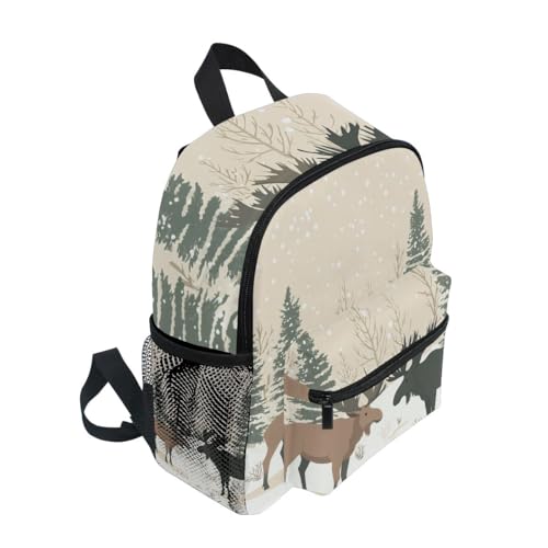Toddler Backpack for Girls Boys, Winter Moose Travel Bookbag with Name Tag Mini, 3-8 Years2