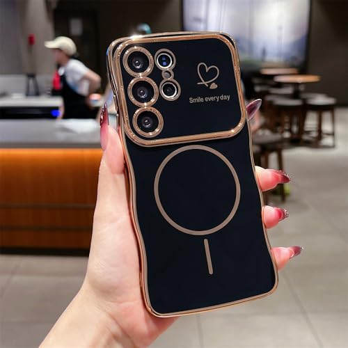 Coque souple noire Galaxy S25 motif ondulé protège et charge sans fil