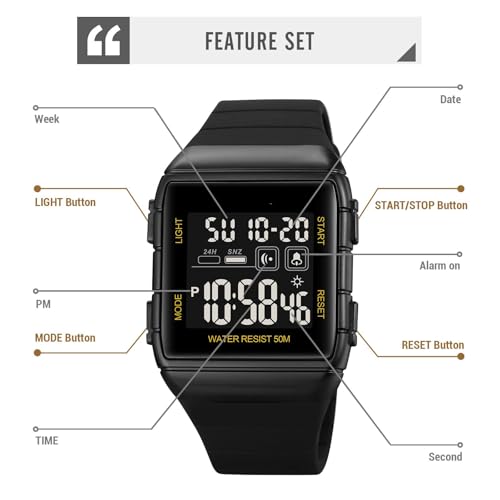 findtime Reloj de pulsera digital digital para hombre con doble time/temporizador de cuenta atrás/LED/alarma/cronómetro/12/24H - Imagen 6