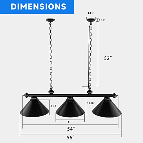 Gse Pool Table Light, Billiards Table Light For 7Ft/8Ft Pool Tables, Hanging Billiard Lighting With 3 Metal Lamp Shades For Billiards Room, Restaurant, Bar, Coffee Shop(Black) #TOP2