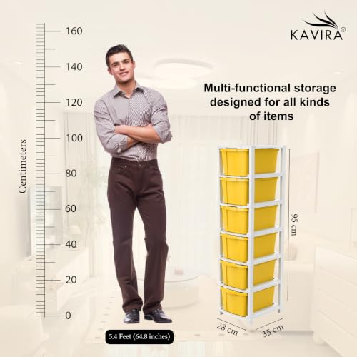 Image of Kavira Plastic Drawer Storage Tower - Space Organizer|Yellow,6 Layer