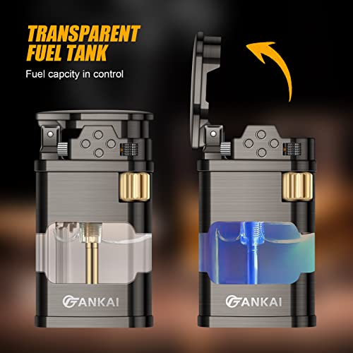 Torch Lighter With Led Light,Fankai Butane Lighter Single Jet Flame-Butane Torch Lighter With 6Pcs Replaceable Flints,Refillable Cool Lighters With Abs Fuel Tank,Retro Grinding Wheel Windproof Lighter #TOP5