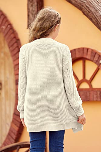 Image of Apbondy Girls Cable Knit Cardigans Button Down Long Sleeve Chunky Sweater Outerwear White