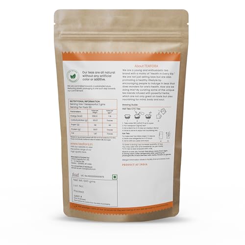 Image of TEAFORA Premium Classic Black Tea | Full Bodied, Strong Assam CTC Blended with 15% Whole Black Tea Leaves| Rejuvenating Everyday Chai - 500g