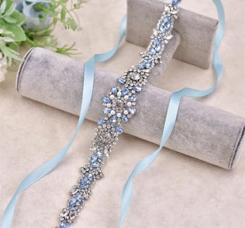 Luxury Diamond Wedding Belt Light Blue Rhinestone Bridal Accessories Important Occasion Dress Belt2