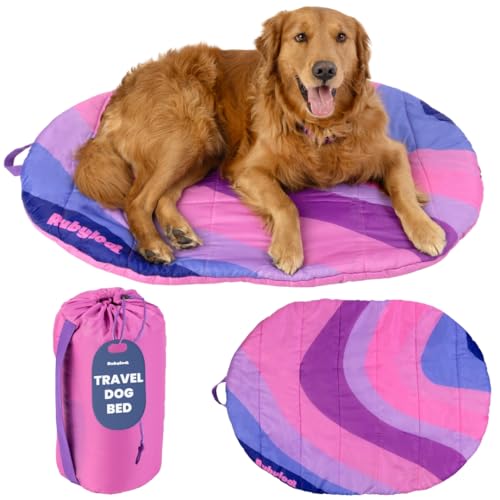 Image of Travel Dog Bed (42 inch x 30 inch) - Foldable & Packable for Travel, Road Trip, Camping - Lightweight, Water Resistant & Cozy Soft Padding - Compact, Portable & Machine Washable - Medium & Large Breeds: Pink