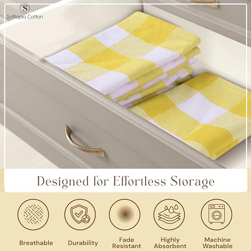 Image of Buffalo Check Kitchen Towels, 16x26 Inches, 4 Pack Plaid Tea Towels, Reusable Cotton Dish Cloths, Quick Drying, Absorbent Towel for Cooking, Drying Dishes, Lemon Yellow and White