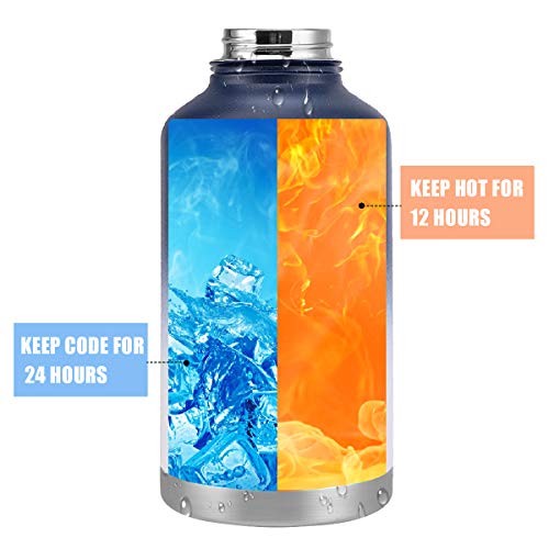 64 oz Stainless Steel Water Bottle, MOICO Double Wall Vacuum Insulated Water Bottle, Keeps Cold 24 Hours & Hot 12 Hours, BPA Free Leak Proof Wide Mouth with Travel Bag - Blue White - Thumbnail 4