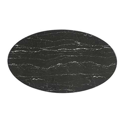Image of Modway Lippa Oval 54 inch Mid-Century Modern Artificial Marble Dining Table in Black Black