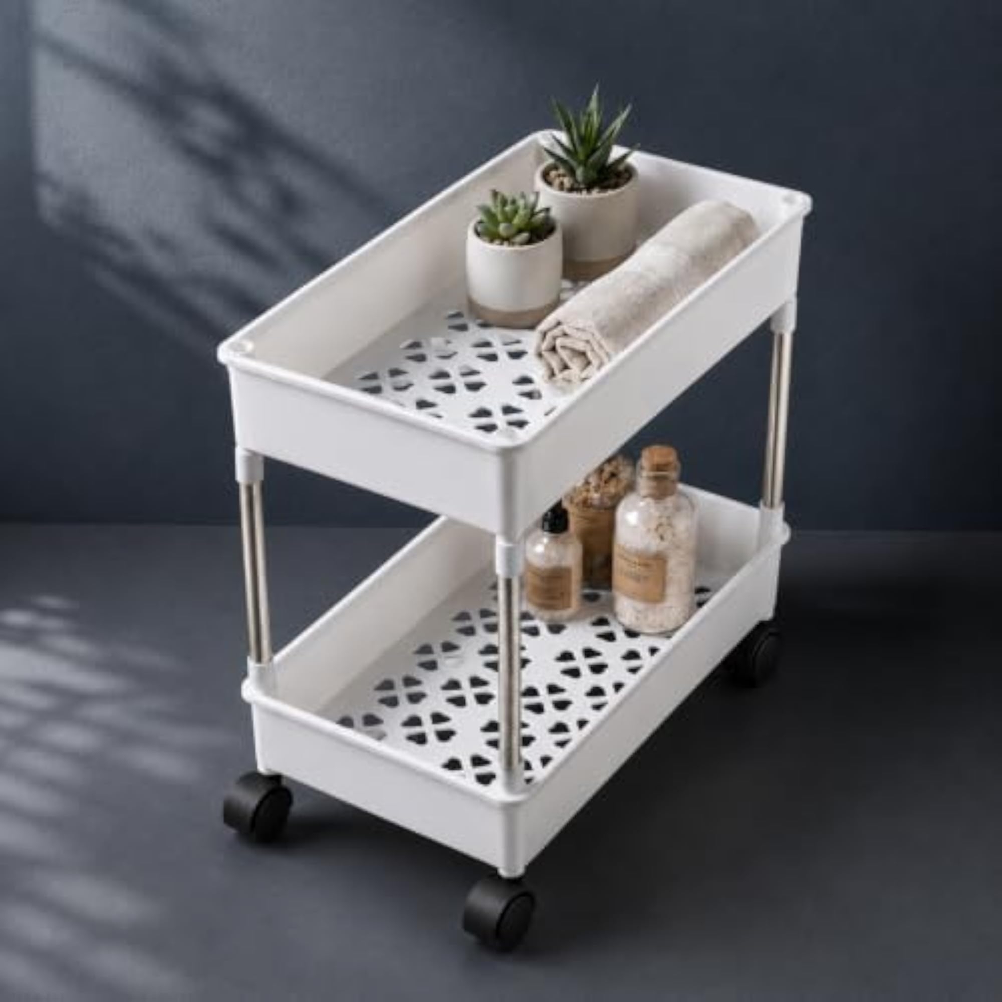 Slim Kitchen Storage Trolley, 2 Tier Rolling Utility Cart with Wheels