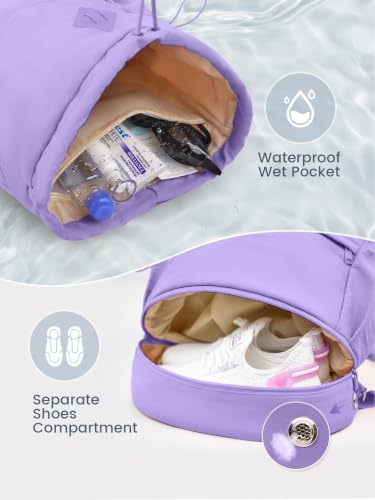 Image of RHDZO Drawstring Gym Backpack with Shoe Compartment and Wet Pocket, Purple