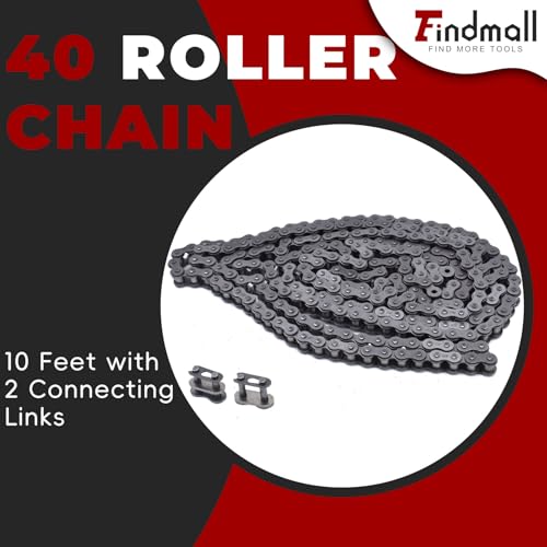 Image of findmall 40 Roller Chain 10 Feet with 2 Connecting Links Fit for Go Kart and Mini Bike (Pack of 2)
