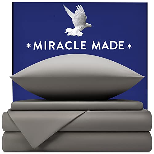 Miracle Made Extra Luxe Bed Sheets Set (Stone, King) 100% USA-Grown Supima Cotton Sheets, 4 Piece Bed Sheet Set Infused with Natural Silver, 500 Thread Count, Ultra-Breathable, Extra Soft Bedding