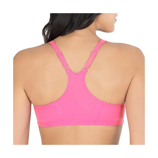 Fruit of the Loom womens Adjustable Shirred Front Racerback Sports Bra, Neon Pink Heather/White/Grey - 3-pack, 38 US