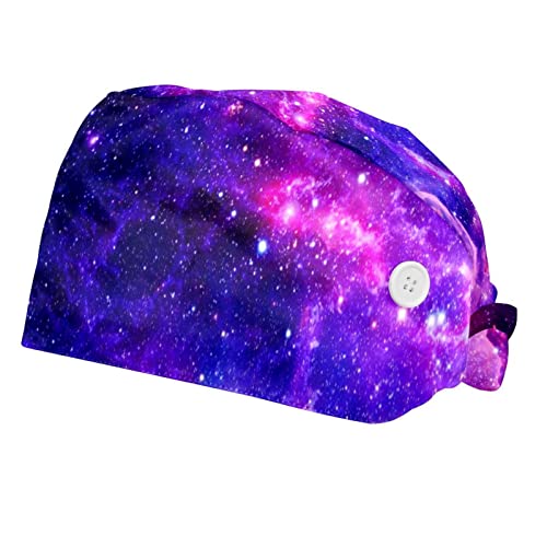 Lot de 2 bonnets de travail réglables avec bouton, bandeau élastique pour homme et femme, motif ciel étoilé galaxie Cover