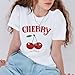 Bobeutou Cherry Shirt Women Fruit Graphic Printed Tshirt Vintage Tees Aesthetic Cute Preppy Cherries Shirts Casual Tops(White,S)