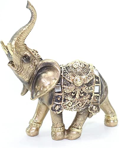 usamjtable Feng Shui 4.5"(H) Brass Color Elegant Elephant Trunk Statue Wealth Lucky Figurine Home Decor Gift