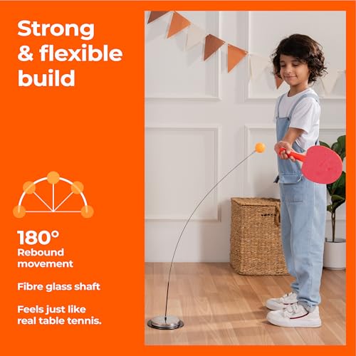 Image of Lifelong Table Tennis Trainer for Beginners| Rebound Rackets and Balls Base Training Practice Set 2 Long Poles, 5 Balls,2 Racquets & 1N Pedestal | Chrome