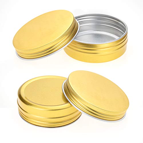 Foraineam 24 Pack 2 oz Round Aluminum Lip Balm Tin Cans with Screw Top Lids - Golden Cosmetic Sample Containers - Metal Empty Tins Travel Storage Tin Jars for Salve, Spice or Crafts2