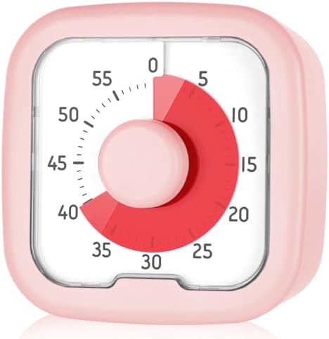 Temporizador HCFGS Pomodoro Silencioso de 60 Minutos, Rosa