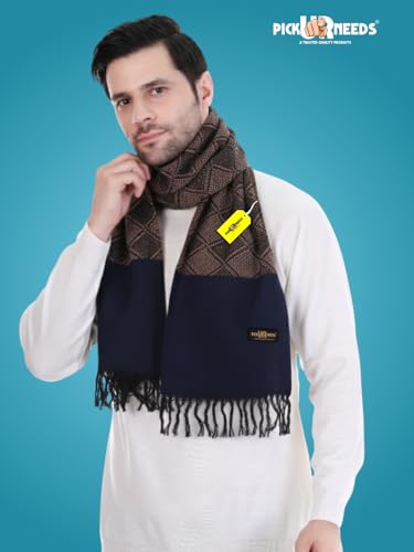 Image of Pick Ur Needs Premium Men's Warm And Stylish Woolen Muffler Angoora With Solid Color Plain Design And Stylish Tussles Ends Muffler For Men
