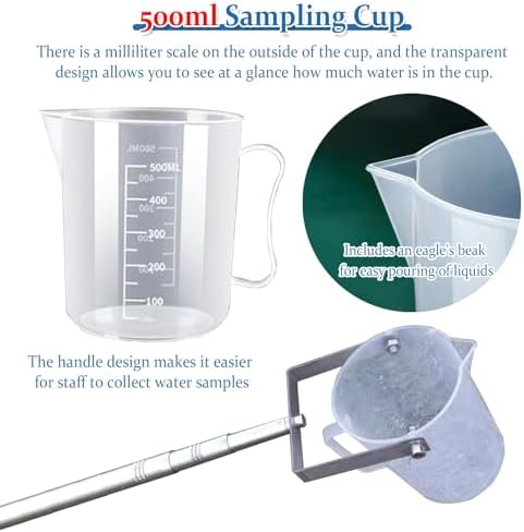Telescopic Water Sampling Pole with 1000ml Cup, Vertical Dipper Sampler for Environmental Testing in Labs, Ponds & Rivers, Adjustable Length 1.2m to 5m