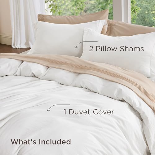 Image of Bedsure Textured Duvet Cover Queen Size - Cotton-Like Polyester Jacquard Duvet Cover Set for All Seasons - 3 Pieces Elevated Textured Dobby Soft Bedding Set, NO Comforter (White, Queen, 90 inchx 90 inch)