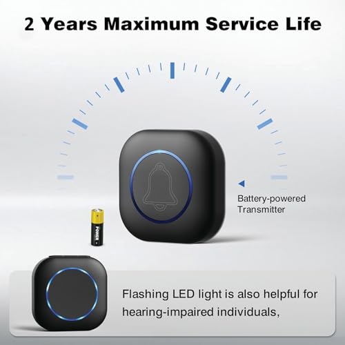 Image of Wireless Door Bell for Home and Office, Small Calling Bell for Office, Upto 1000 Feet Range with 36 Melodies Chimes, LED Flash, 3 Level Volume Doorbell Alarm (2 Transmitter & Receiver)