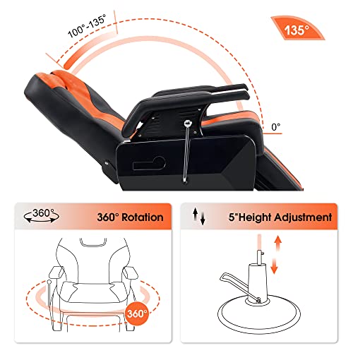 Barberpub Heavy Duty Reclining Barber Chair All Purpose Hydraulic Salon Chair For Barbershop Stylist Tattoo Chair 2688(Orange) #TOP4