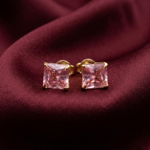Image of ACCESSHER Gold-Tone Square Contemporary Stud Earrings | Fashion Jewellery, Valentine Gift for Girlfriend | Trendy Earrings for Women and Girls