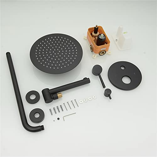Juego de grifería para ducha con sistema de ducha redonda de lujo con cabezal de lluvia, relleno giratorio de bañera, mezcladora y válvula empotrada, acabado mate negro miniatura 2