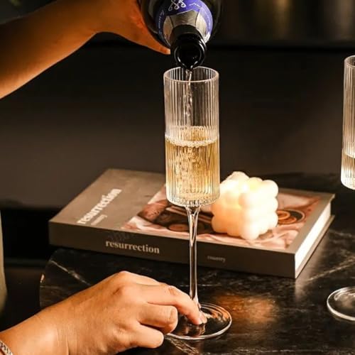 Image of Melbify Ribbed Champagne Flutes Glasses Gift Set | 200 ML | Set of 2 | Elegant Gift Box |Ultra-Premium | Red & White Wine & Champagne Glass | Ideal for Wedding,Couple,Anniversary Set