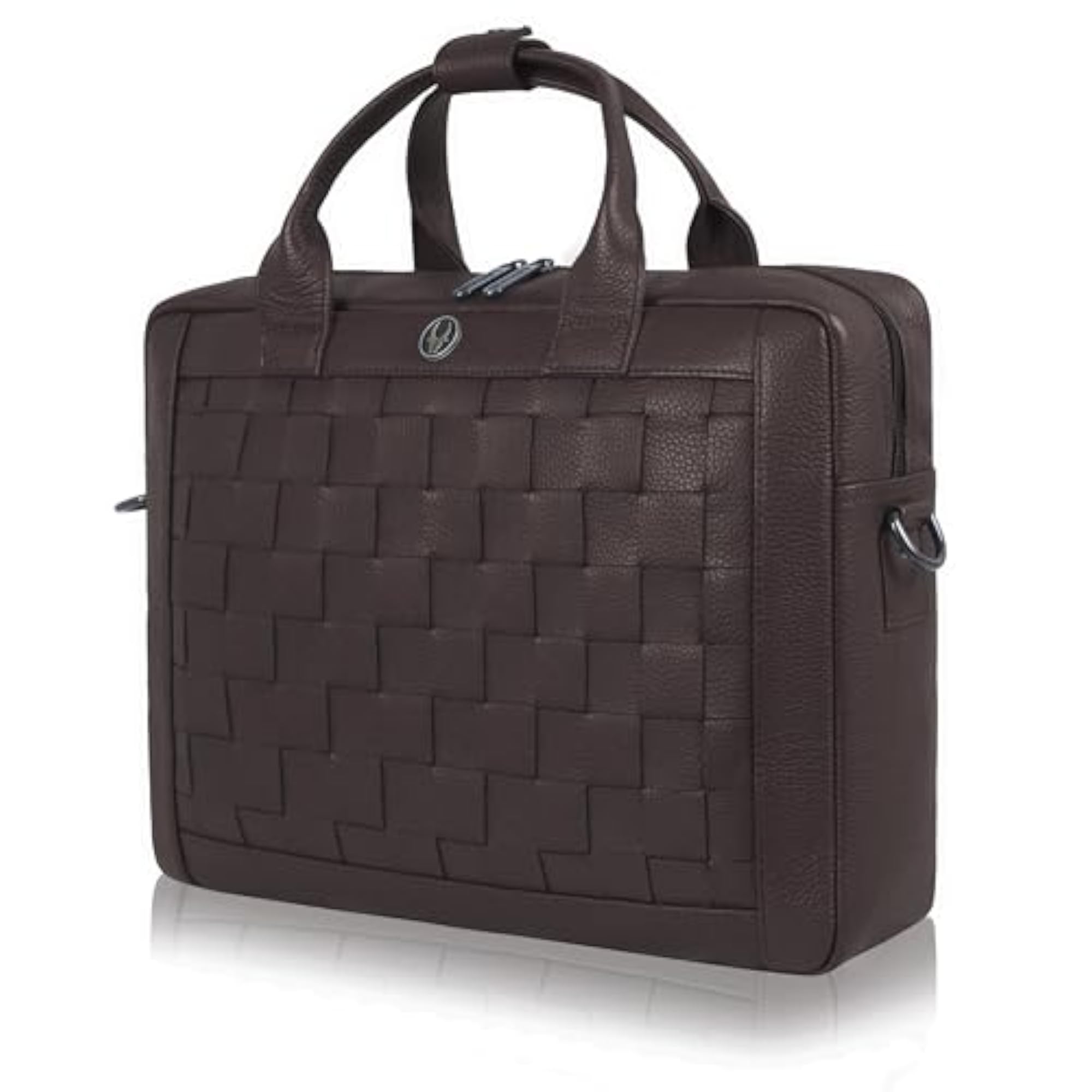 Genuine Leather Office Bag for Men, Laptop Bag with Woven Design