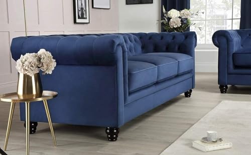 Image of A to Z Furniture Classic 3+2=5 Seater Luxury Chesterfield Sofa in Velvet for Home Living Room & Office (Blue, 5- to 6-Person Sofa)