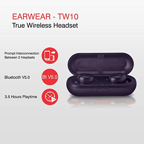 Image of iBall EarWear TW10 in-Ear Bluetooth Wireless Headphones with Protective Charging Case - Royal Purple