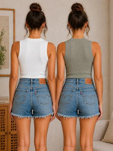 Image of Toochki Tops for Women Crop Top for Women's Tank Activewear Tee Casual Sports Cotton High Neck Camisole Pack of Two (2)