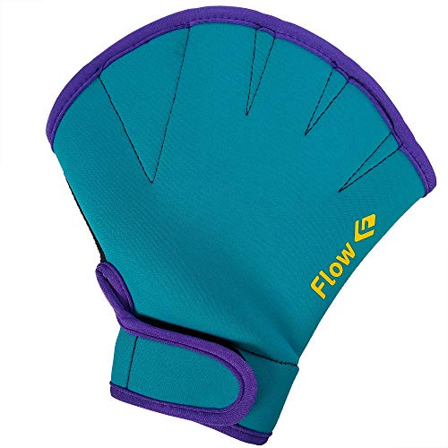 Flow Swimming Resistance Gloves - Webbed Gloves for Water Aerobics, Aquatic Fitness, and Swim Training (Aqua/Purple, Large) by Flow Swim Gear - Used condition - US$11.05