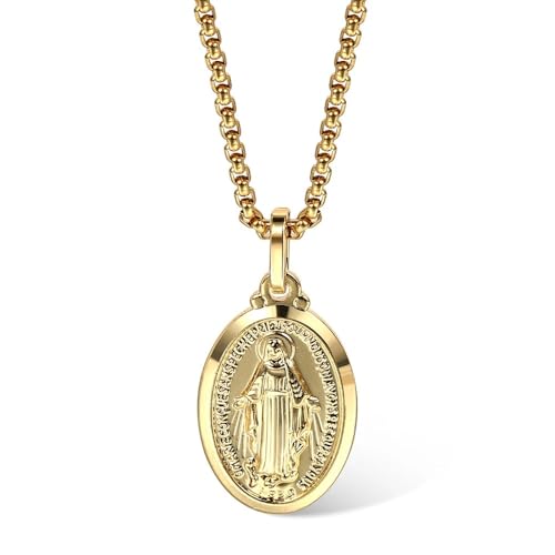 18K Yellow Gold virgen de guadalupe necklace Religious Jewelry Our Lady Virgin Mary Pendant Necklaces for Charms Women Men Accessories Chains Vintage Colar Medalla De la Virgen Milagrosa Virgencita2