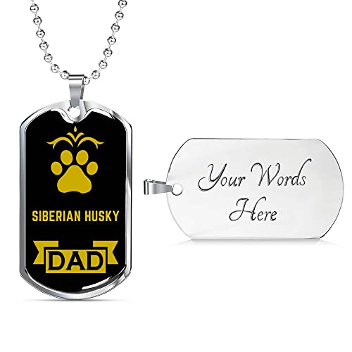 Express Your Love Gifts Siberian Husky Dad Dog Necklace Engravable 18K Gold Plated Dog Tag W 24" Dog Owner Lover #TOP3