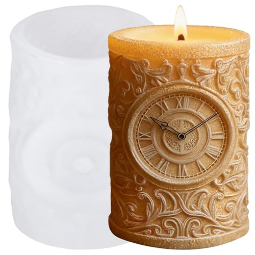 GLITZXFH Vintage Roman Numeral Clock Candle Mold Antique Roman Clock Face Pillar Candle Molds for Candles Making Resin Casting Aromatherapy Candles Wax Home Decoration