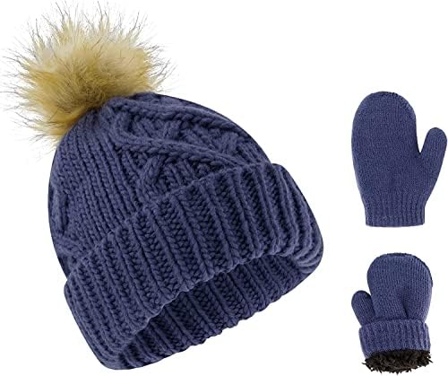Baby Hats Newborn - Toddler Winter Baby Hat and Mitten Set Boy and Girls Baby Winter Hat Fleece Lined 12-24 Months (Navy)