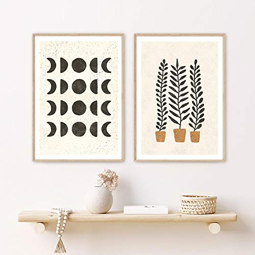 Art Abstrait Paysage Soleil et Lune Fougères Boho Impressions Sur Toile