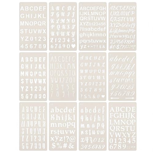 12 Stück Buchstaben Schablonen Buchstabenschablonen Buchstaben- und Zahlenschablonen zum Bemalen Schriftschablonen Zahlen Alphabet Schablonen für DIY Kunsthandwerk