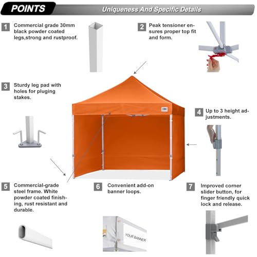 Image of ABCCANOPY Commercial Pop Up Canopy Tent with Sidewalls 10X10,Orange