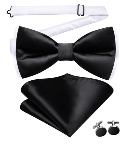Image of Dubulle Mens Paisley Striped Bowtie Set Pre-tied Bowtie for Men and Pocket Square Set Wedding Business