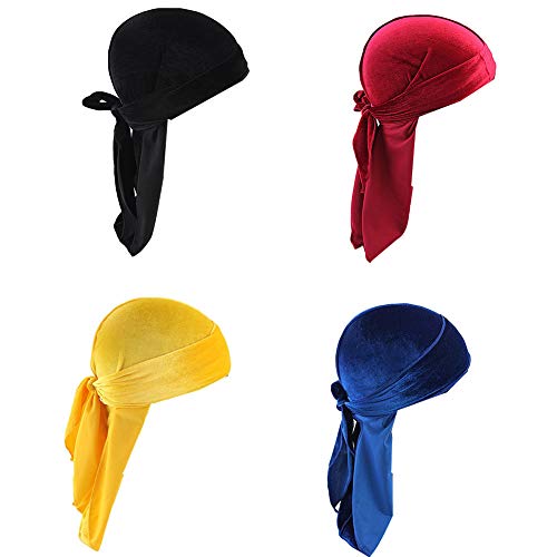 Star Satin Head Wrap Durag Long Tail Beanies Cap Stretchable Velvet Durag Straps Headwraps for Men Women