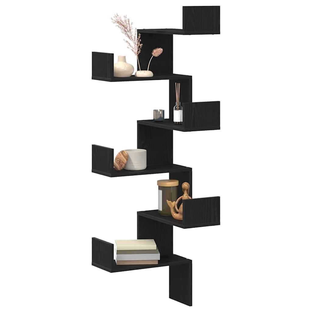 vidaXL Mensola Angolare da Parete Rovere Nero 45 x 45 x 147 cm