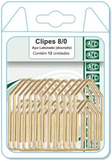 ACC Clipe para Papel 8/0 Dourado Galvanizado, Blister com 12 unid...