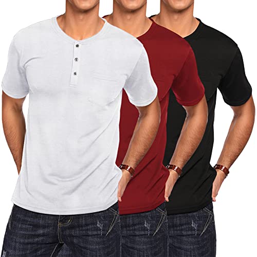 coofandy men39s 3 pack henley shirts short sleeve casual basic tees classic henley summer solid t shirts with pocket